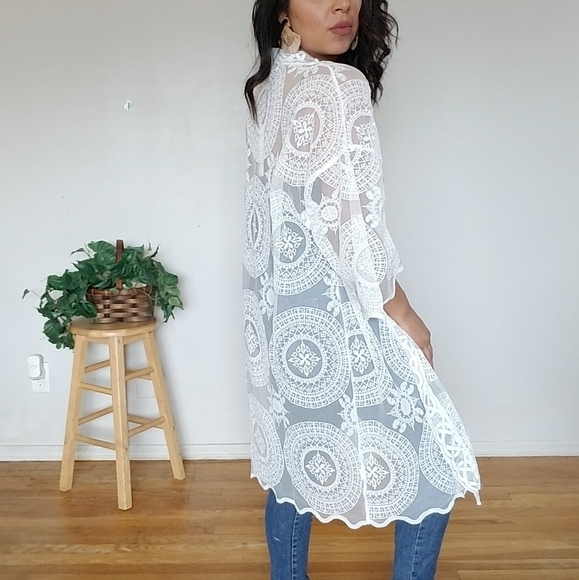 CON CALMA WHITE EMBROIDERED KIMONO CARDIGAN - Picture 9 of 10